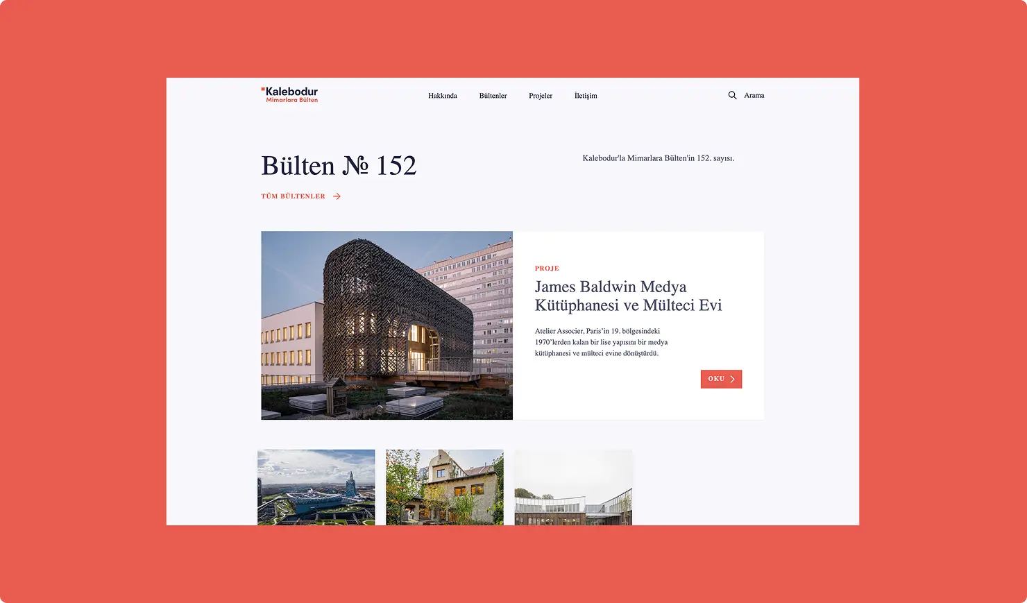Kalebodur’la Mimarlara Bülten Website Ekran Görüntüsü