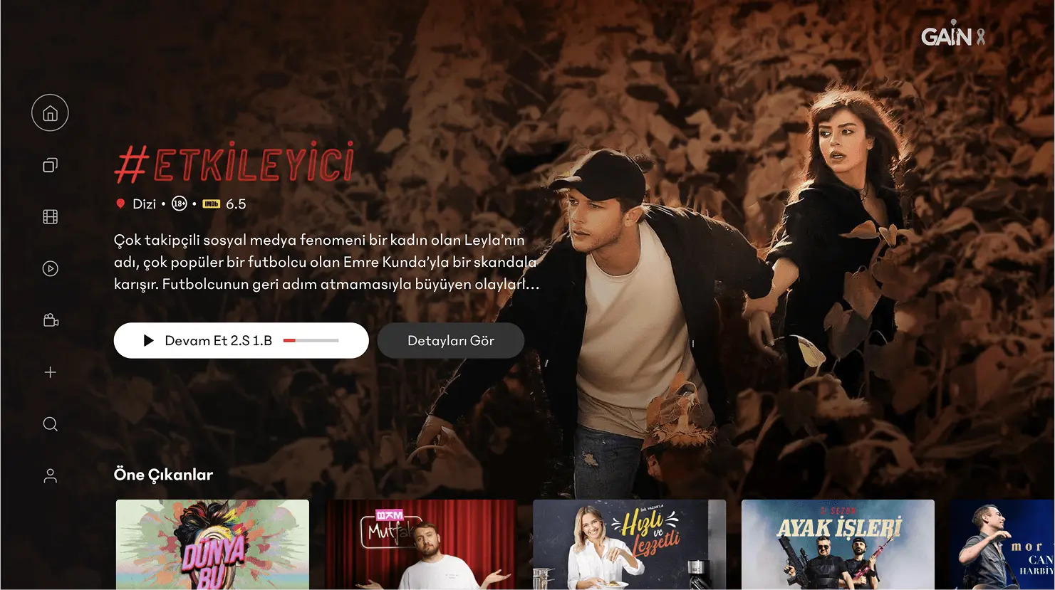 GAİN<br>Smart TV Uygulaması Website Ekran Görüntüsü